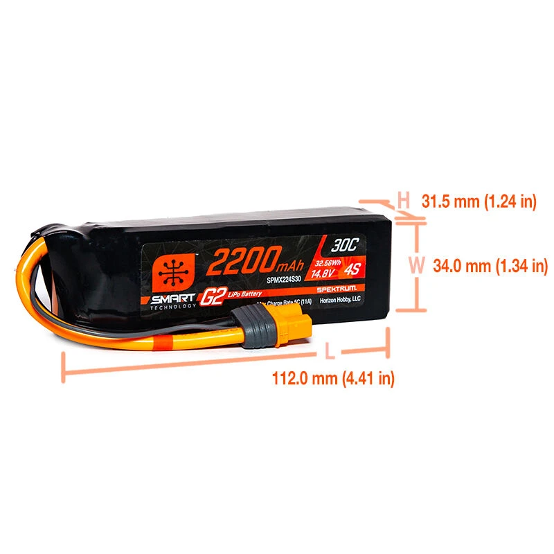 Spektrum 14.8V 2200mAh 4S 30C Smart G2 LiPo Battery: IC3 2 Spektrum 14.8V 2200mAh 4S 30C Smart G2 LiPo Battery: IC3 - Image 2